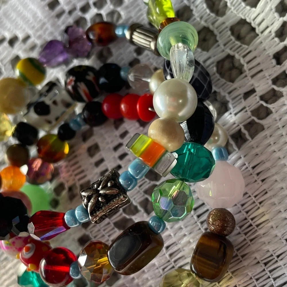 Multicolor Memory Wire Beaded Necklace